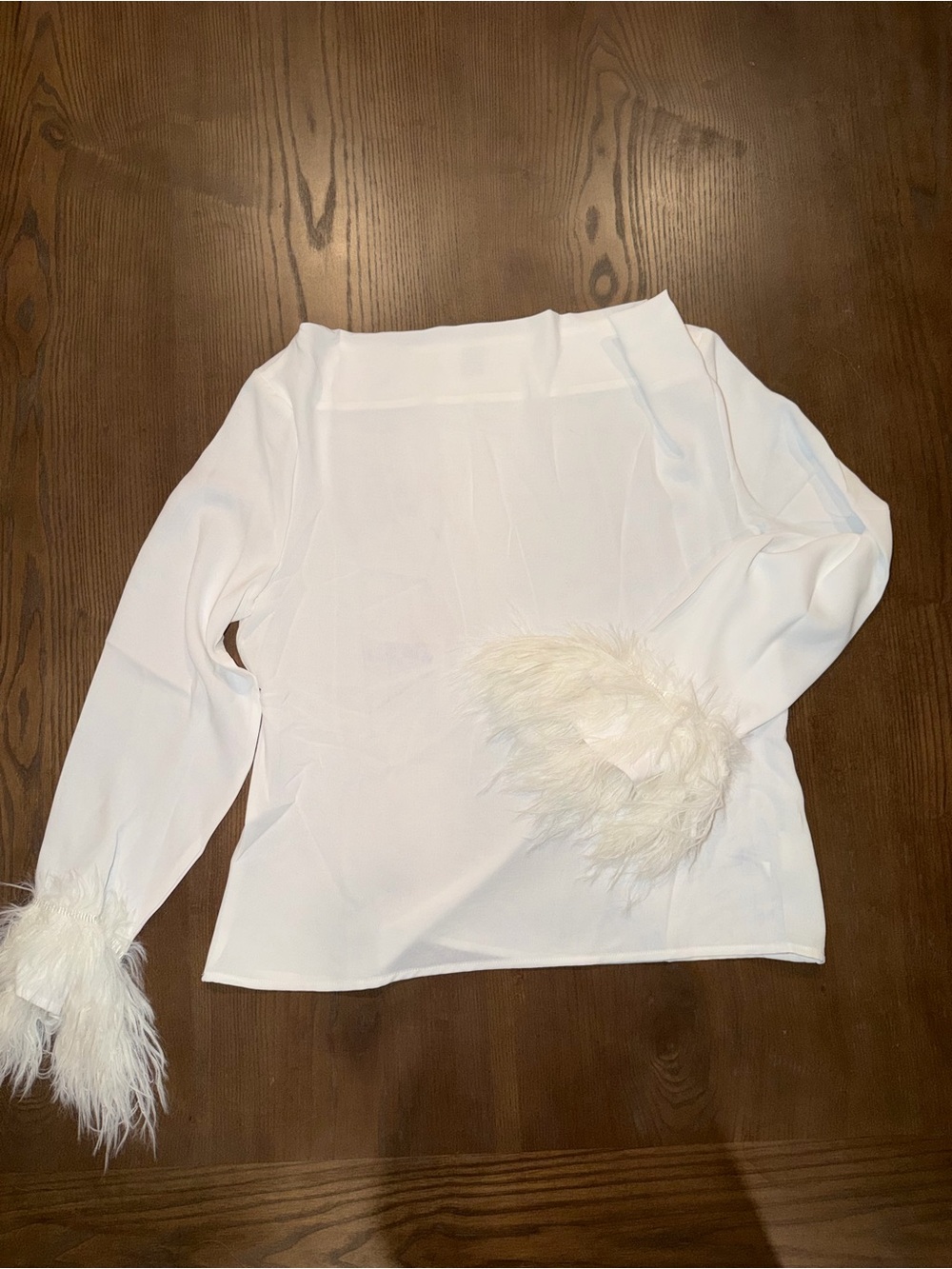SHEIN White Long Sleeve Top with Feather Cuffs